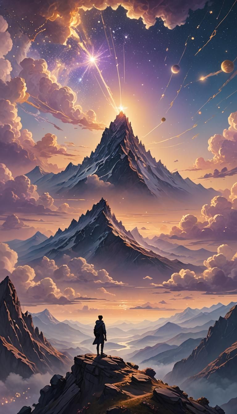 Majestic Mountain Top Dawn in Fantasy Art Style