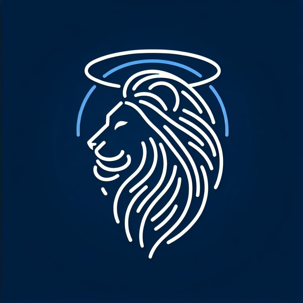 Minimalist Lion with Halo on Blue Background