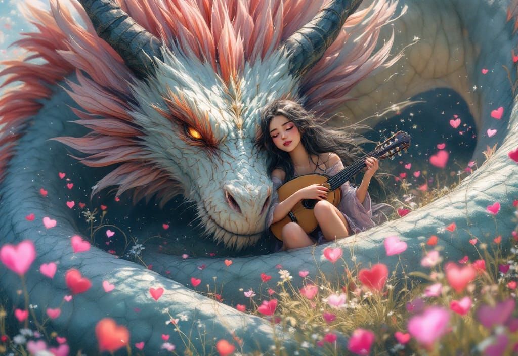 Dragon and Bard in Meadow: Impasto Anime Graphic Novel