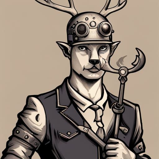 Anthro Deer Mechanic with Wrench Lineart