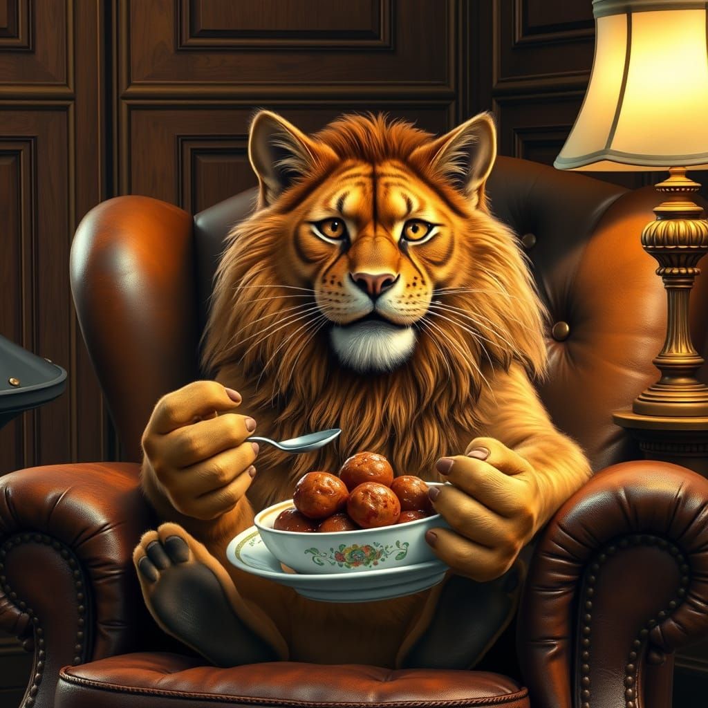 Regal Feline in Cozy Study with Golden Lighting