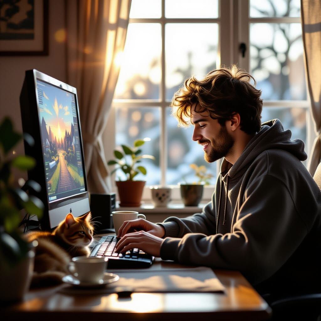 Nostalgic 2009 Runescape Scene with Coffee and Cat