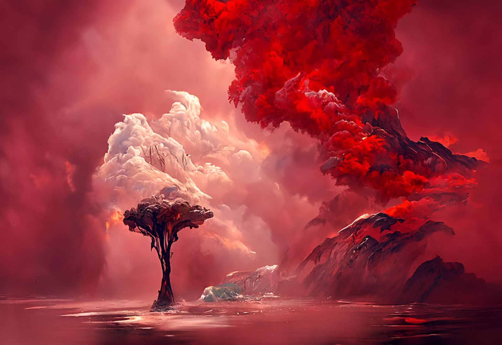 Inferno: Mountain Forest Fire Landscape Painting