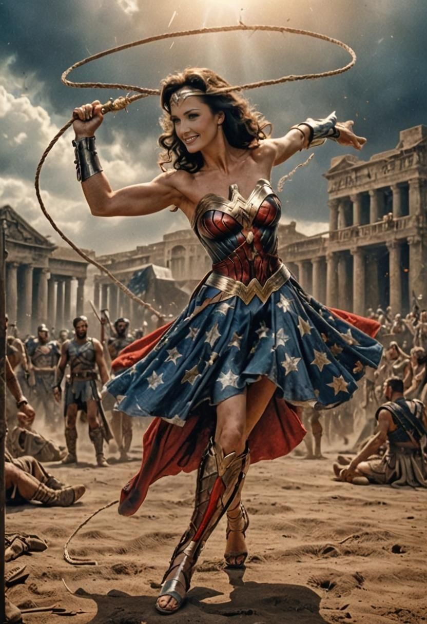 Young Woman in Patriotic Wonder Woman Dress