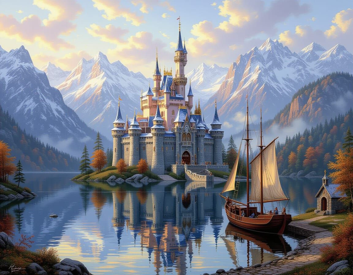 Majestic Fairy Tale Castle on Forested Hill