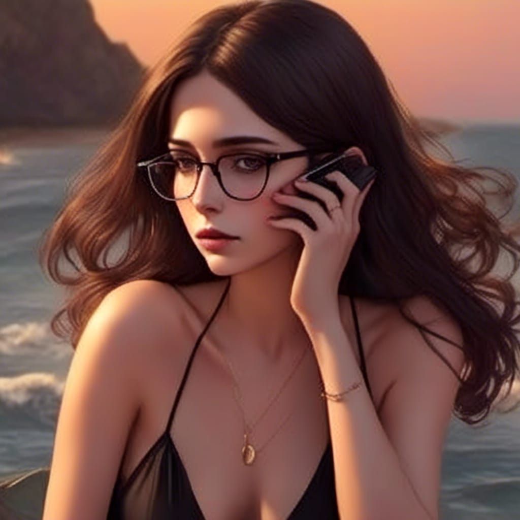 Woman in Bikini Talking on Phone at Beach