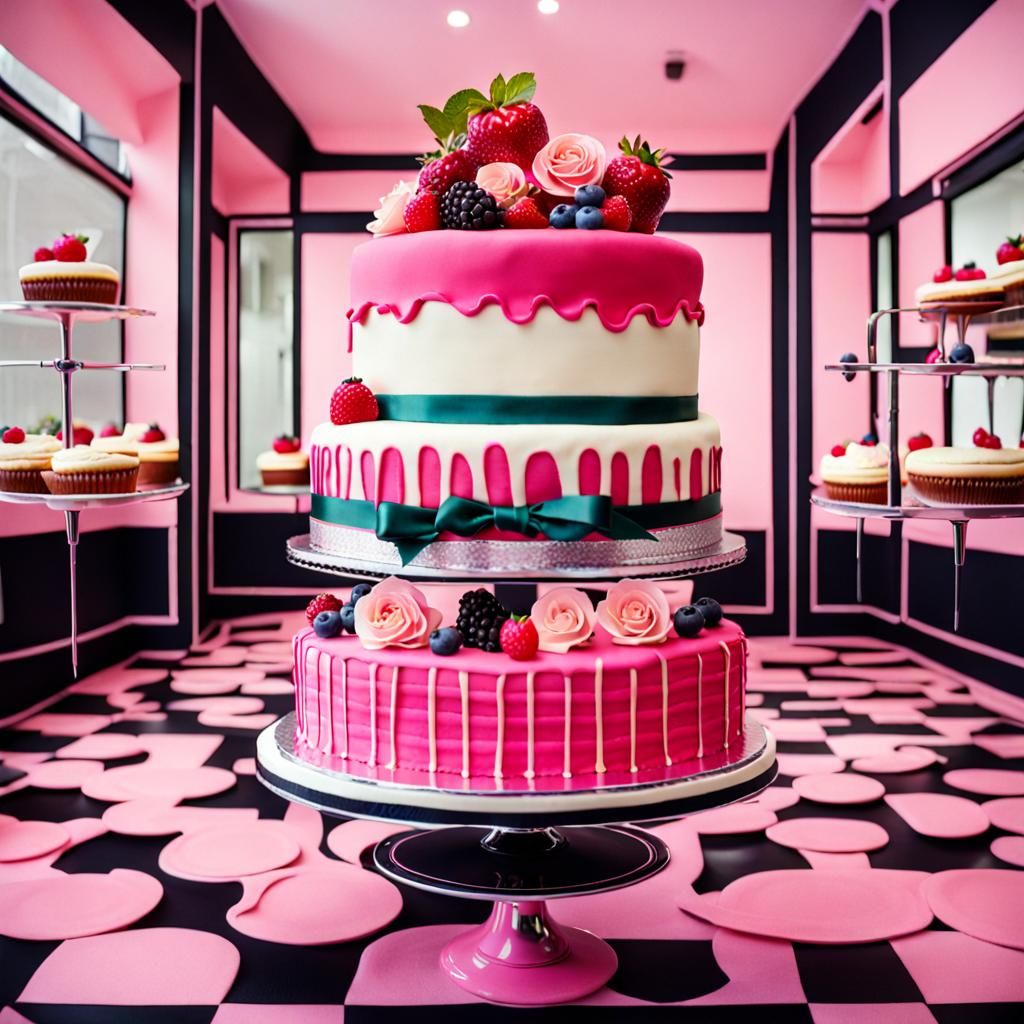 Two-Tier Pink Berry Cake with Retro Flair