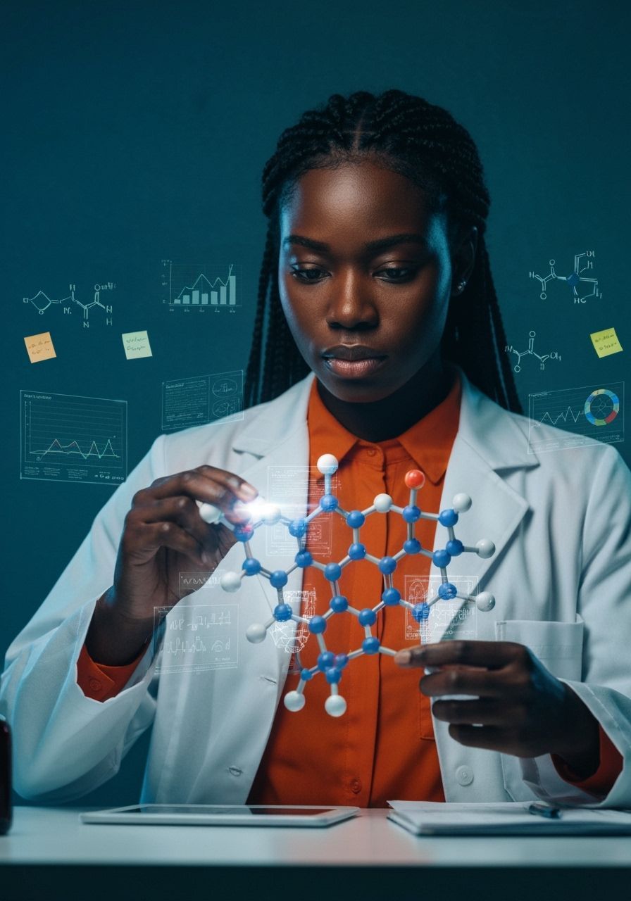 Scientist Manipulating Glowing Molecular Model