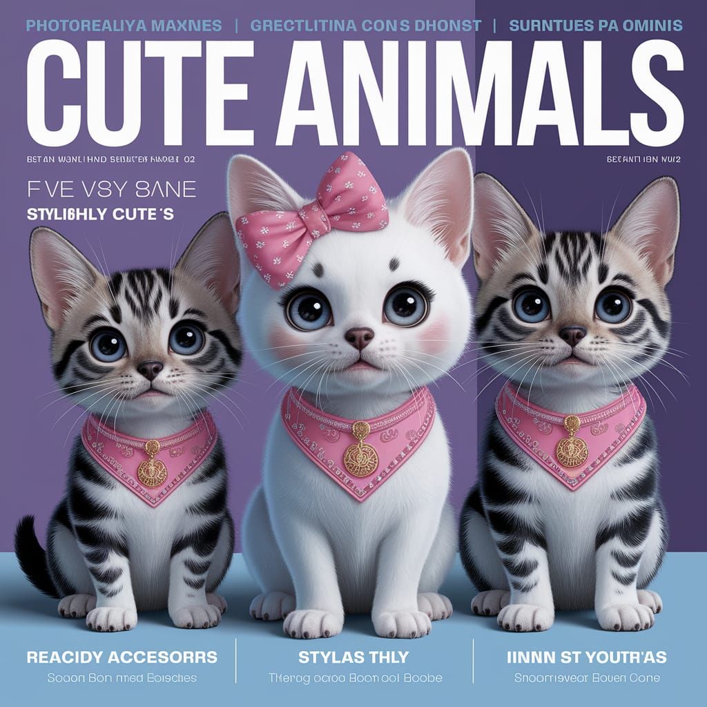 Cute Animals Magazine Cover in Photorealistic Style