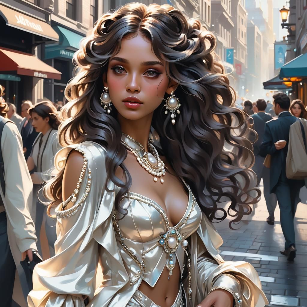 Pearl Outfit: Young Woman Portrait in Hyperdetailed Style