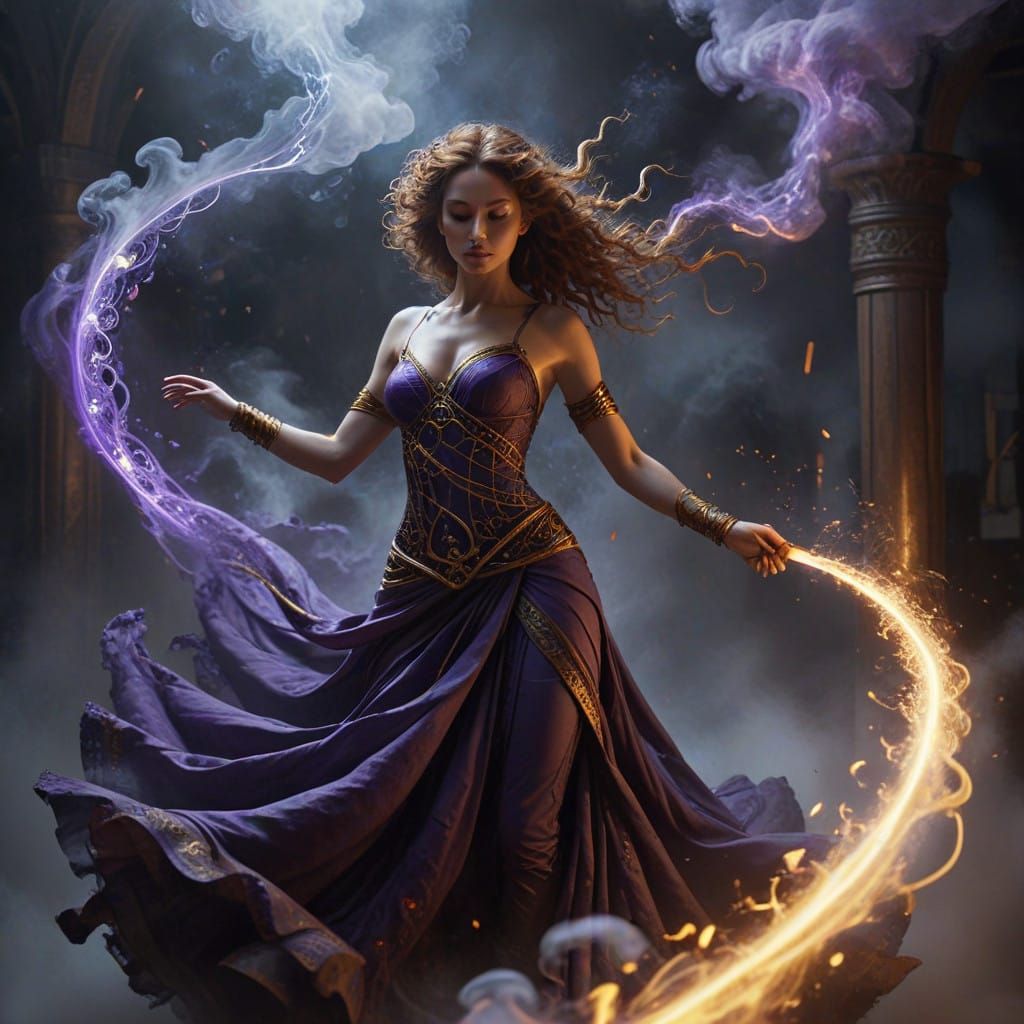 Ethereal Woman Emerges from Vortex of White Smoke