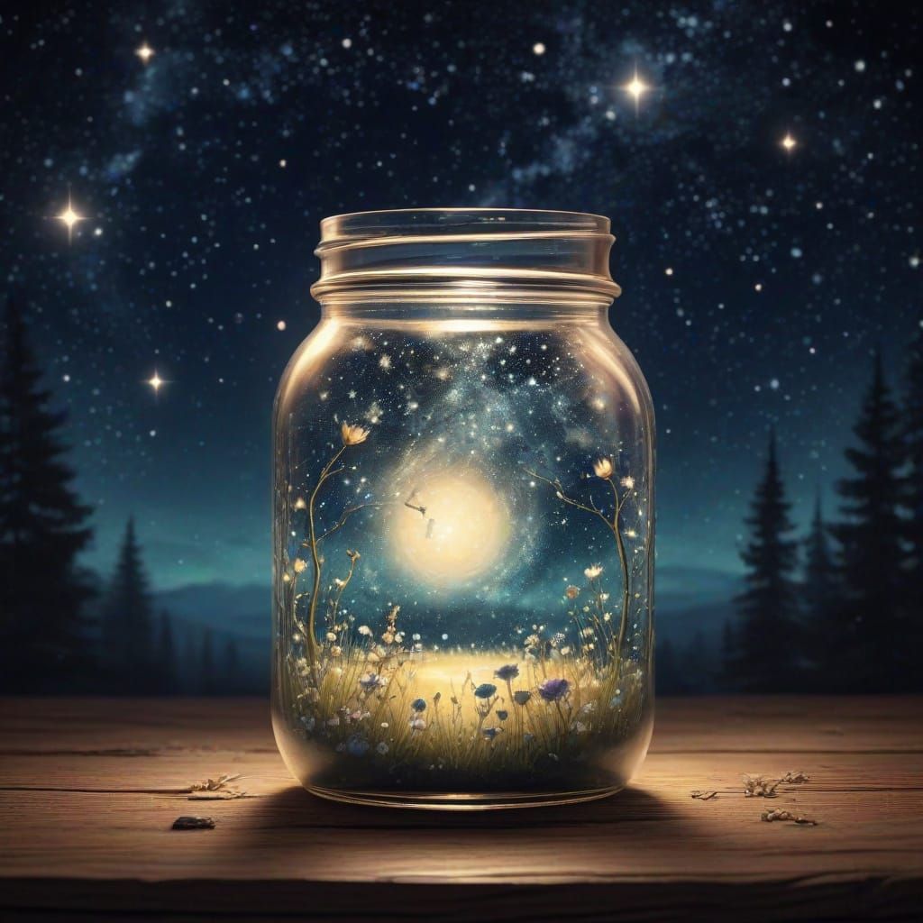 Whimsical Galaxy Jar in Dreamy Watercolor Style