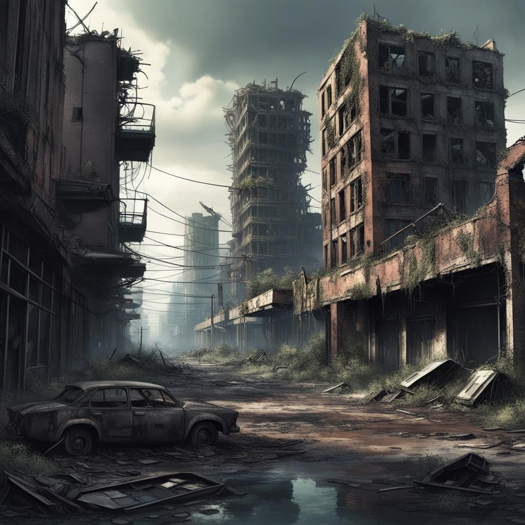 Dystopian Ruined City Reclaimed by Nature