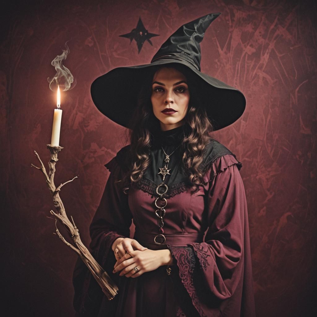 Young Witch in Burgundy: Retro Occult Photography