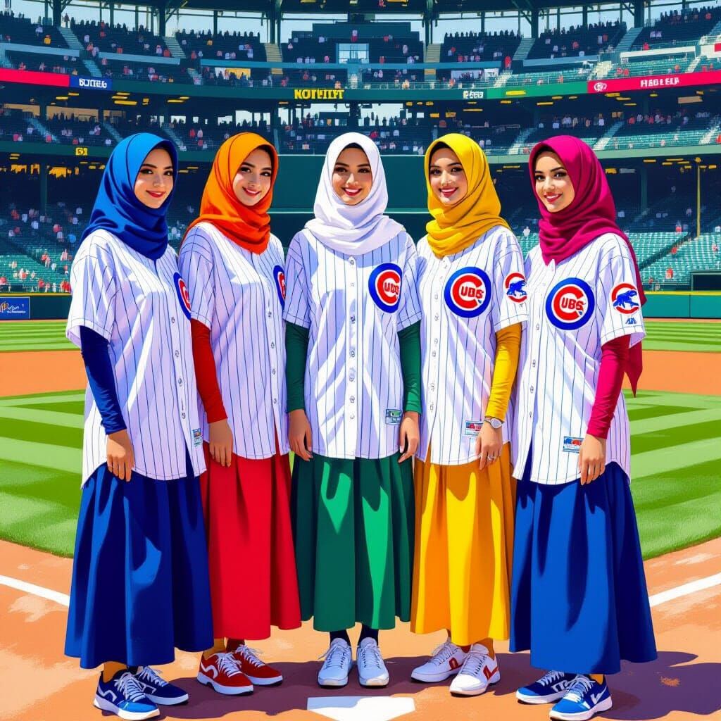 Hijabi Women on Wrigley Field in Pop Art Style