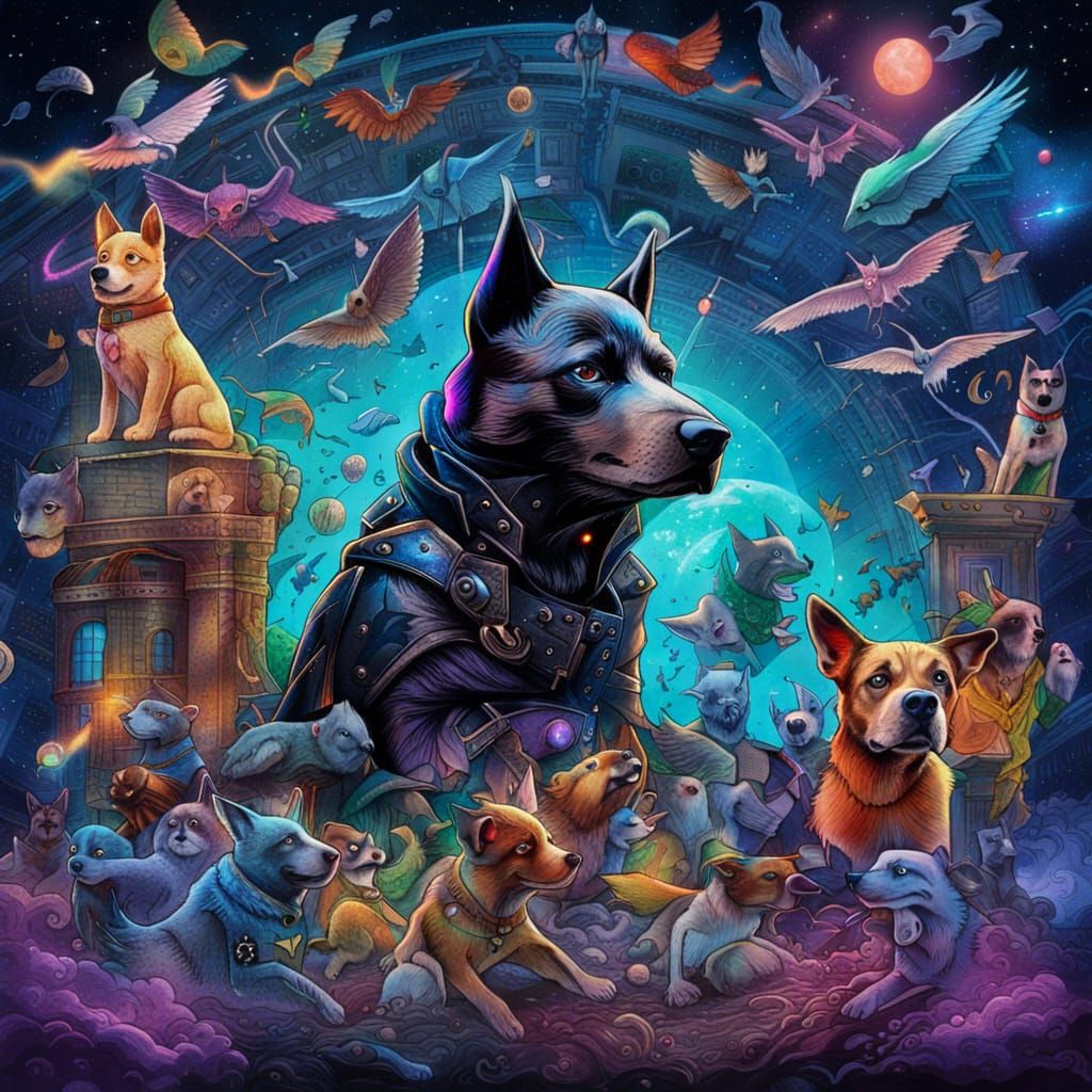 Batman Reimagined: Dogs in a Cosmic Astral Illustration