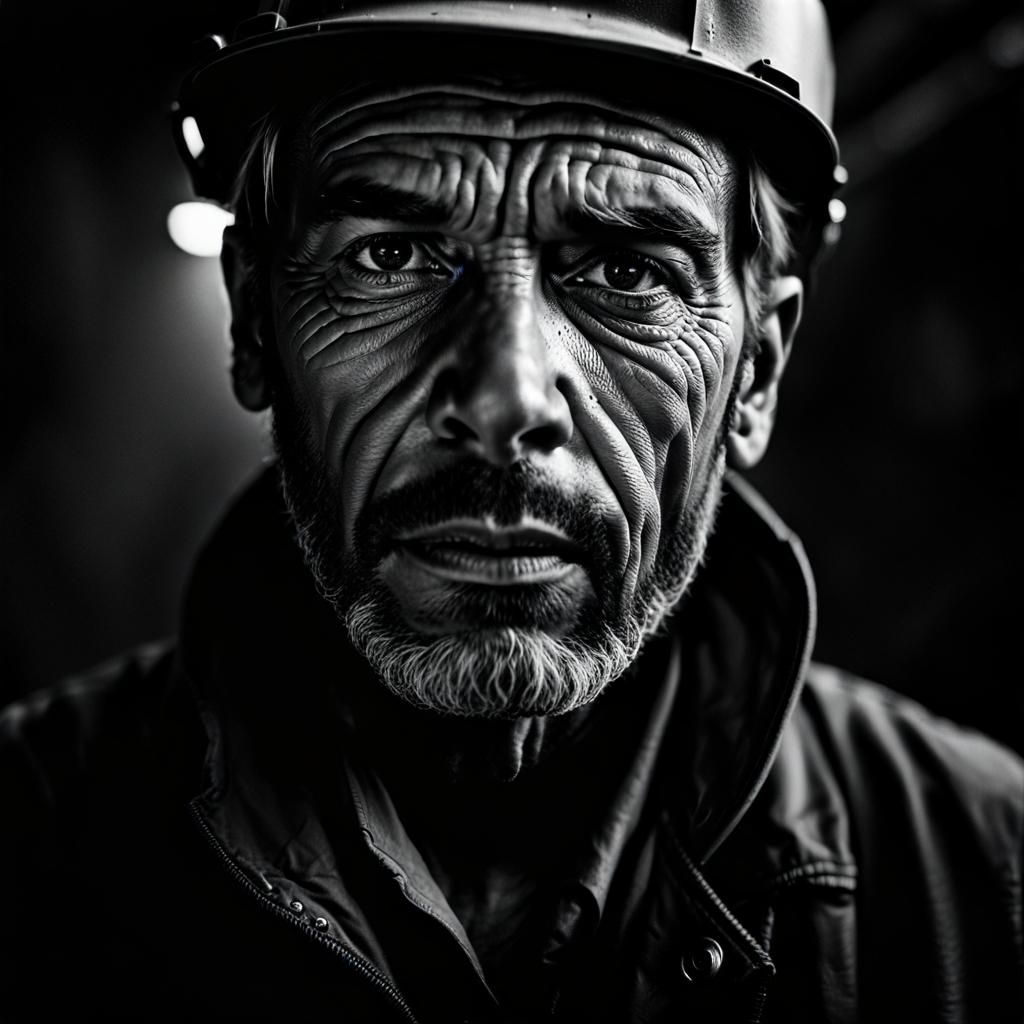Exhausted Factory Worker: Ultrarealistic Black and White Por...