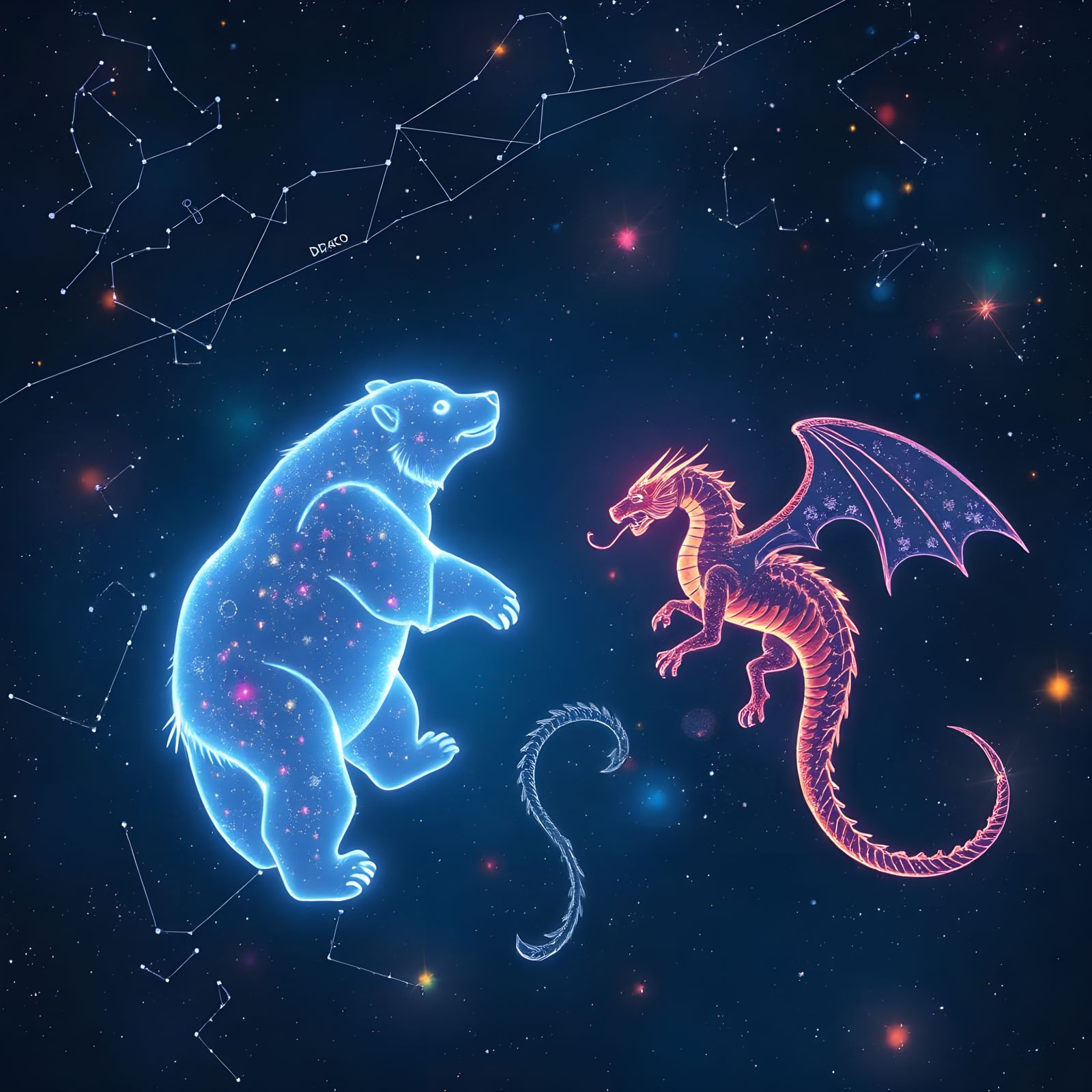 Mythical Celestial Beings Dance Among the Stars