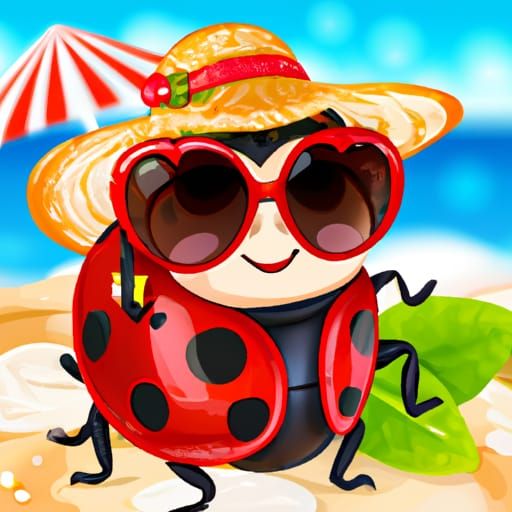 Ladybug Vacation: Sun Hat and Sunglasses at the Beach