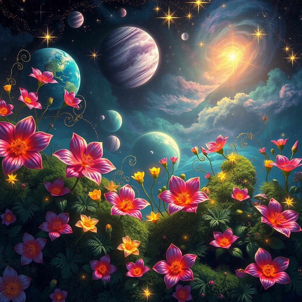 Iridescent Bloom in Cosmic Dreamscape