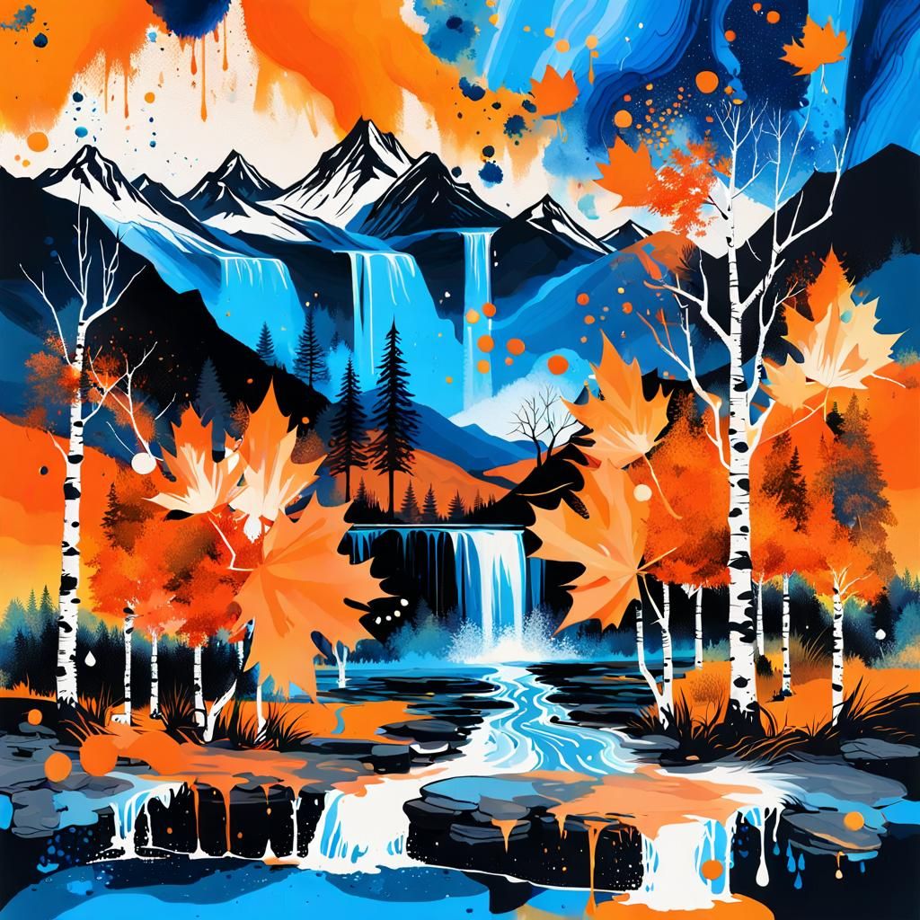 Vibrant Landscape with Trees in Glitch Art Style