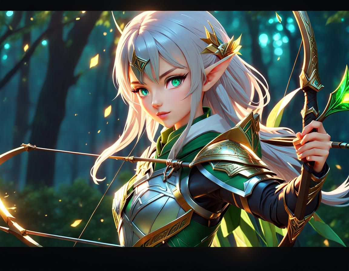 Elven Archer Portrait in 3D Anime Style