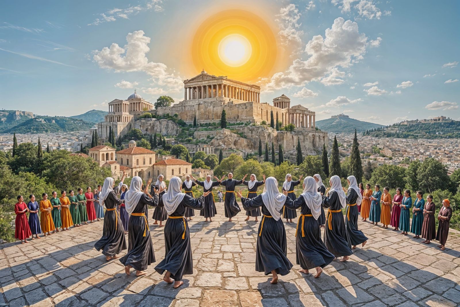 Monks and Nuns Dancing Sirtaki in Athens