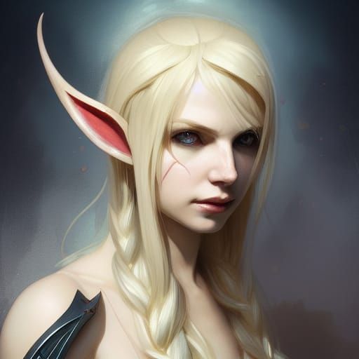 Bloody Blonde Elf Portrait in Hyperdetailed Style
