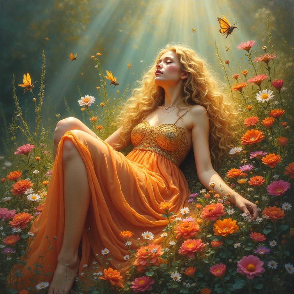 Norse Goddess Freya in a Floral Paradise