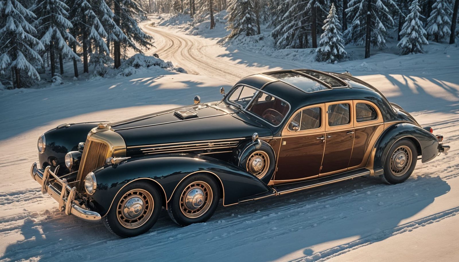 Luxurious 1940s Steampunk Roadster in Rich Dark Red Metallic