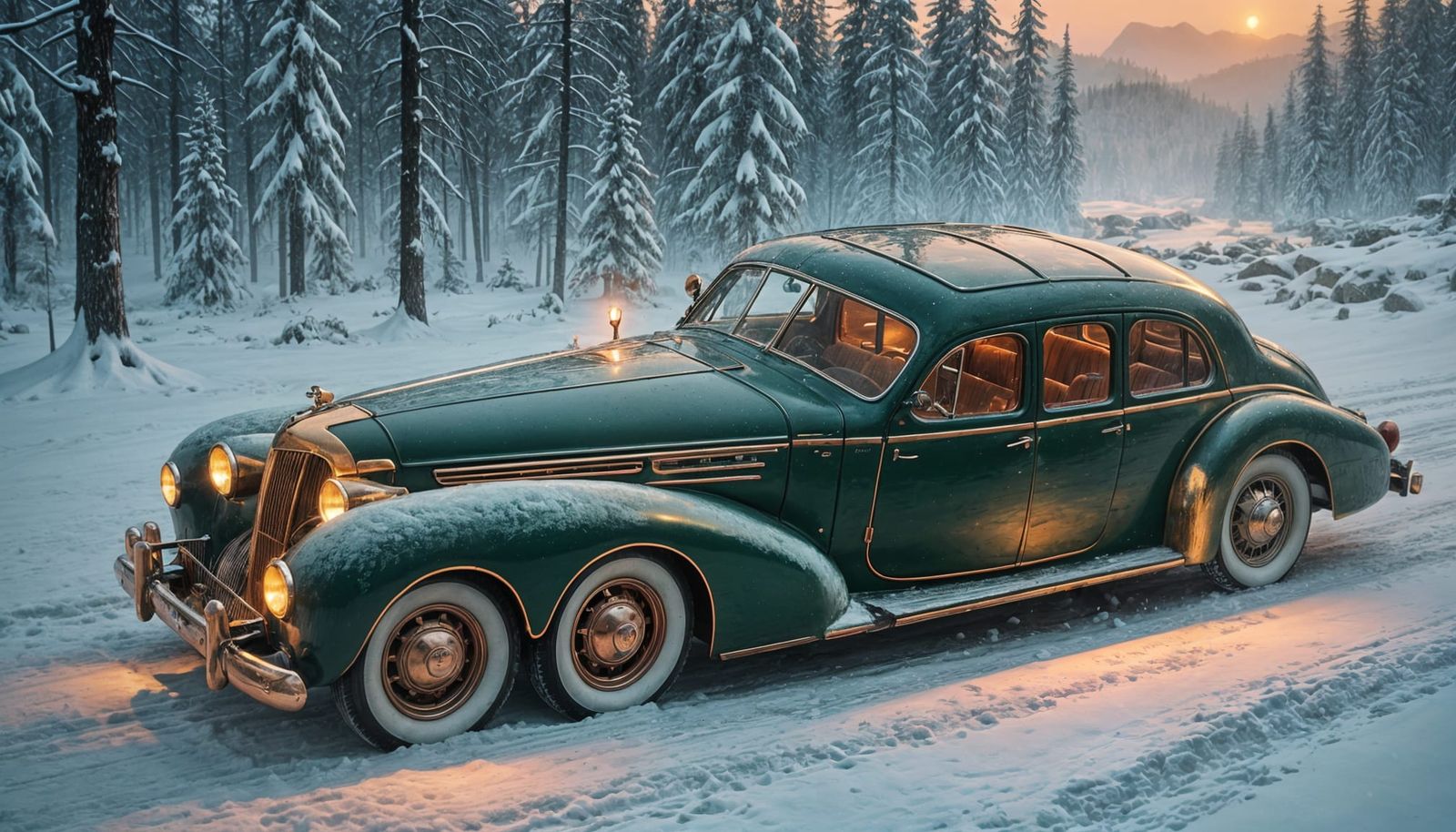 Luxurious 1940s Steampunk Limousine in Deep Turquoise Metall...