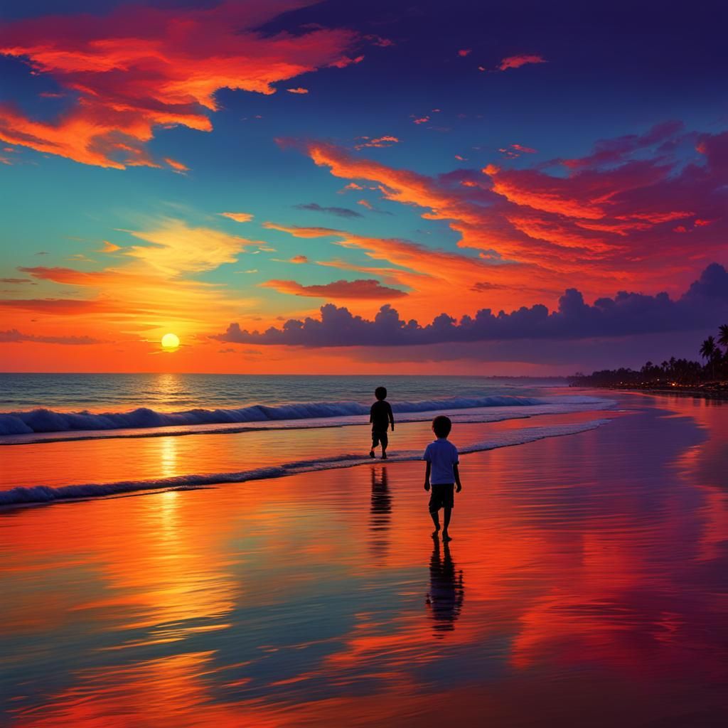 Vibrant Sunset Scene at the Beach