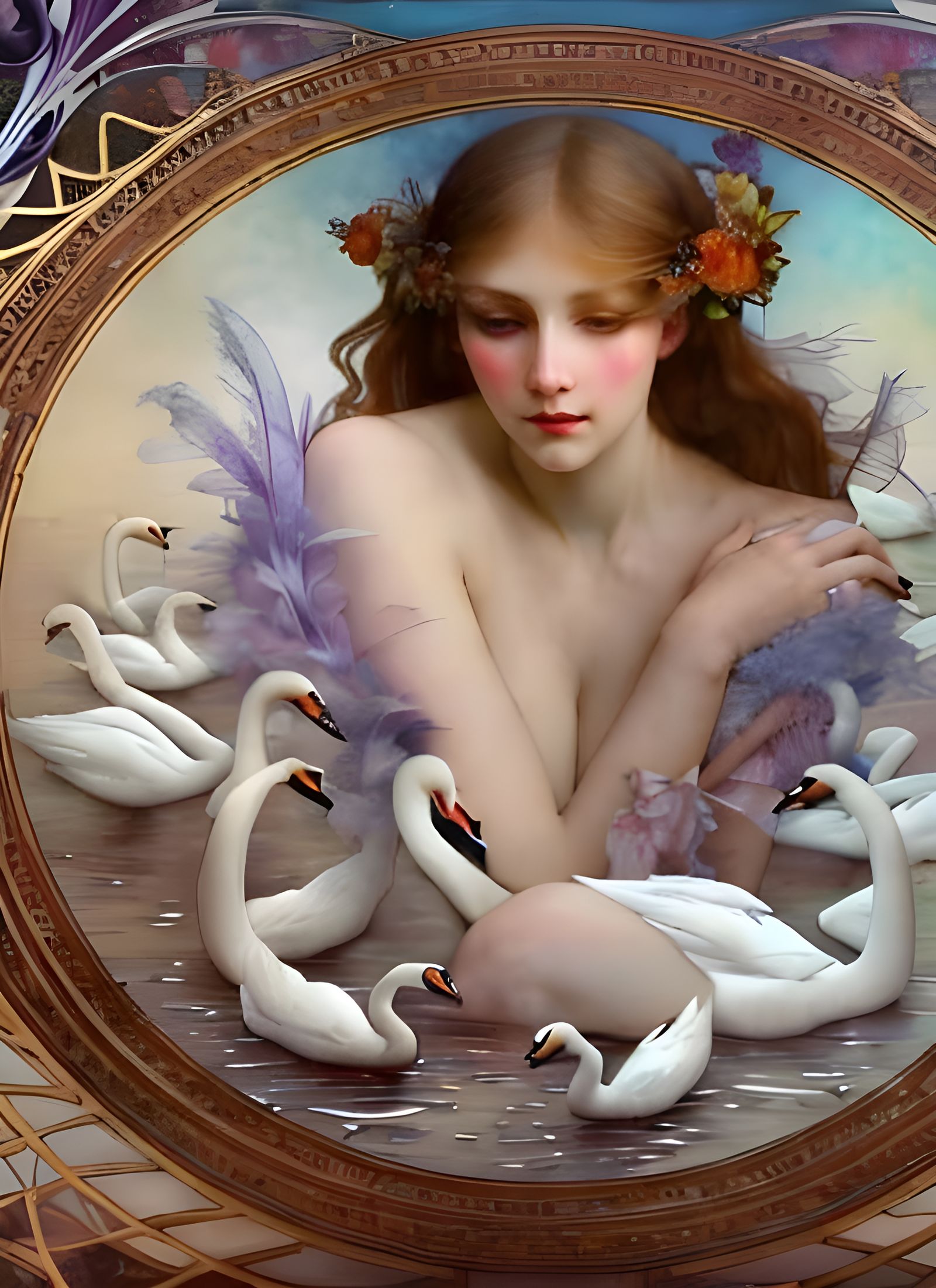 Seven Swans Swimming: Detailed Matte Painting