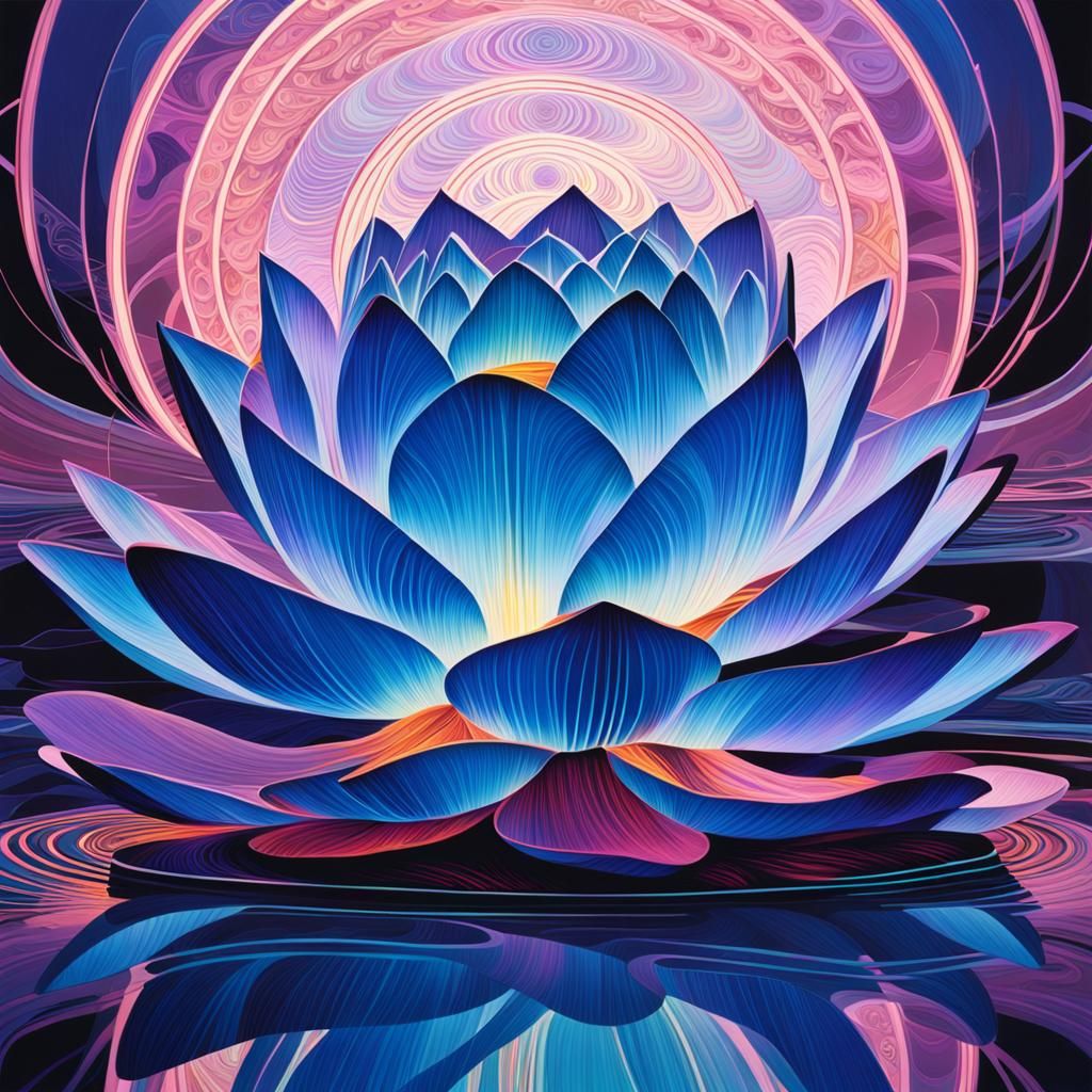 Iridescent Lotus Flower in Psychedelic Digital Art