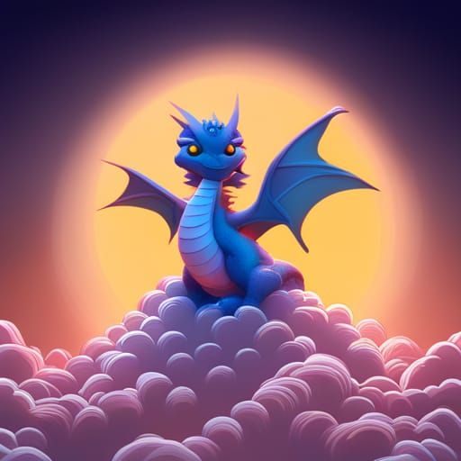 Sleeping Blue Baby Dragon in Pixel Art