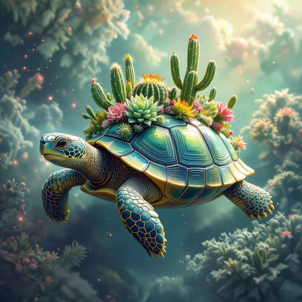 Cosmic Tortoise Nebula Garden in Glass