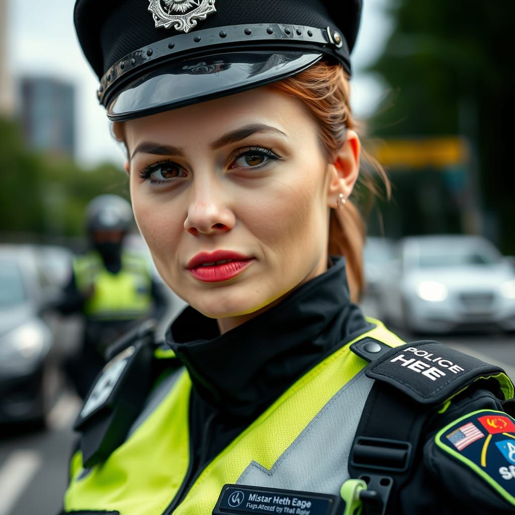 Professional Police Woman Maintaining Road Security