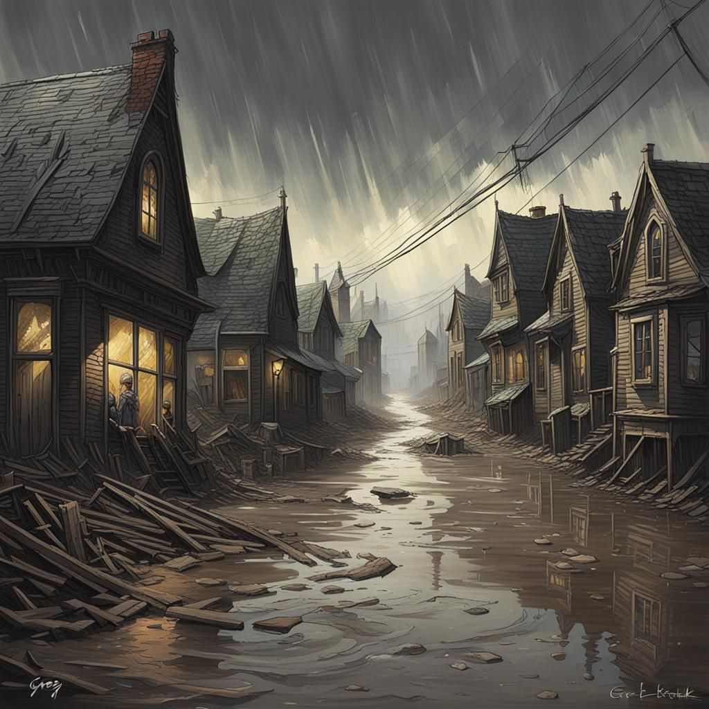 Flooded Gothic Town After Levee Breaks