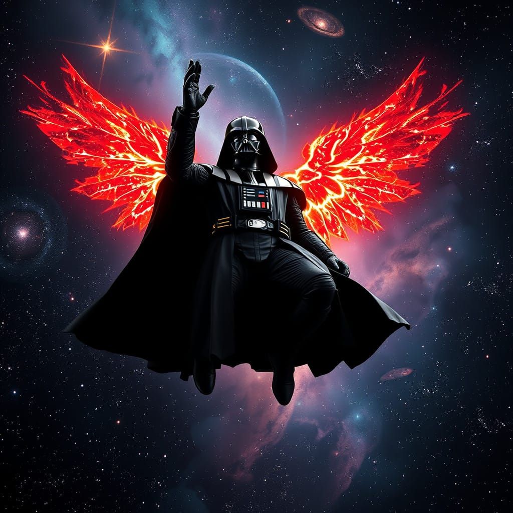 Darth Vader in Cosmic Majesty, Shining with Starry Fire and....