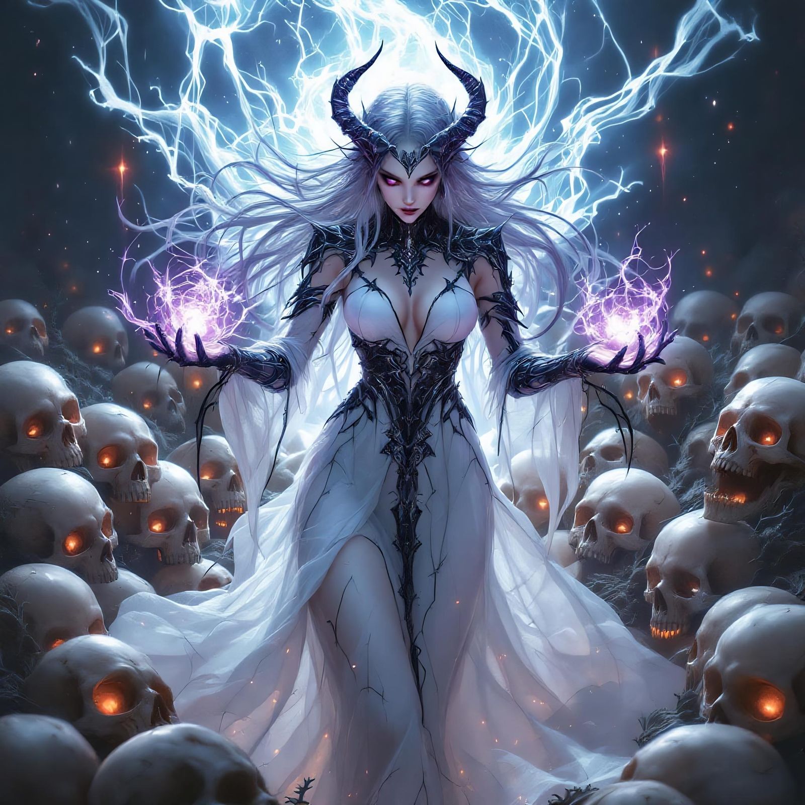Benevolent Android Necromancer Surrounded by Skulls