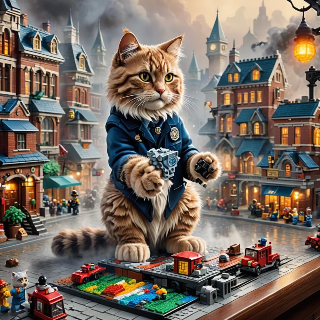 Cat playing with Lego