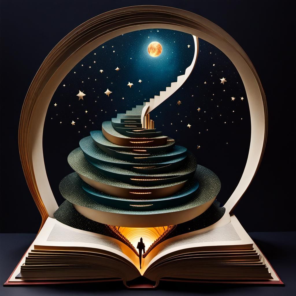 Pop-up book with and infinite staircase