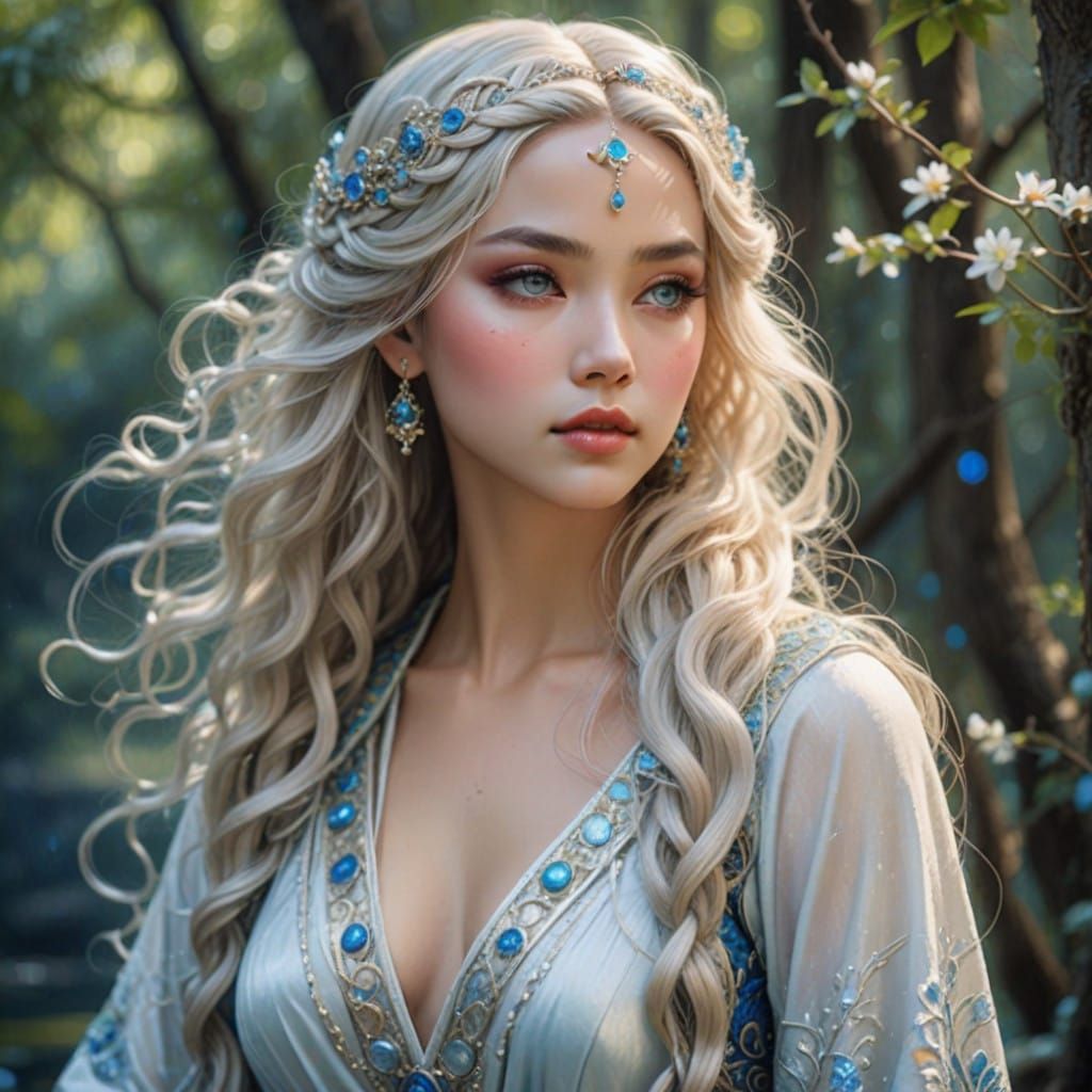 Oriental Fantasy Princess in Whimsical Woodland Scene