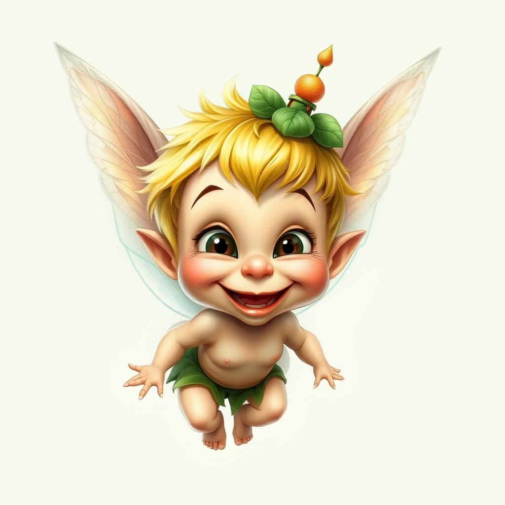 Adorable Chibi Tinkerbell Caricature in Ethereal Fantasy