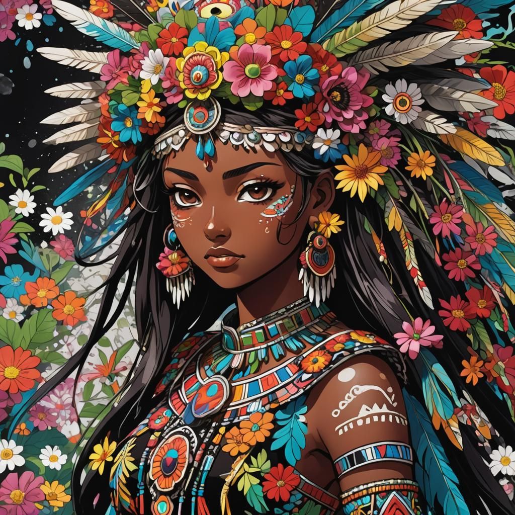 Aztec Girl in Anime Manga Style with Sword