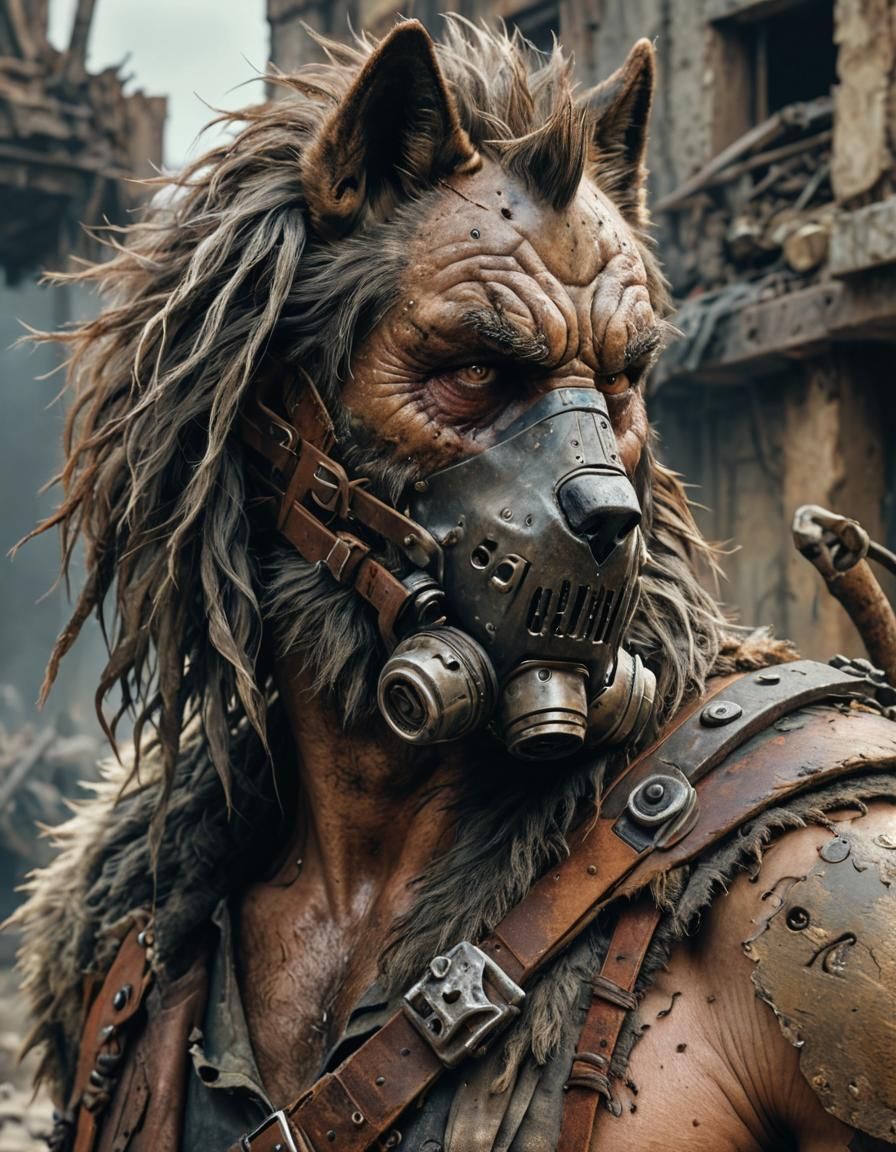 Post-Apocalyptic Berserker and Wolf Portrait