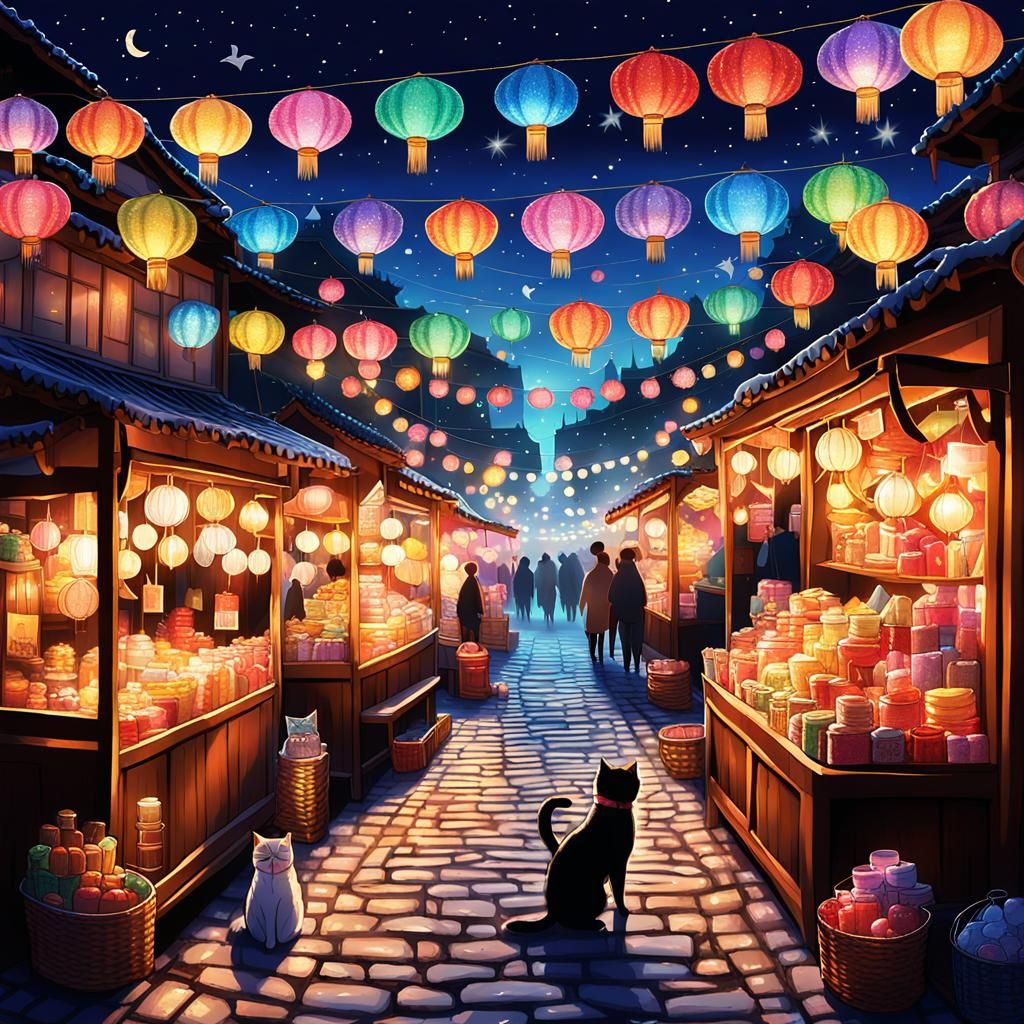 Magical Night Market with Enchanted Trinkets