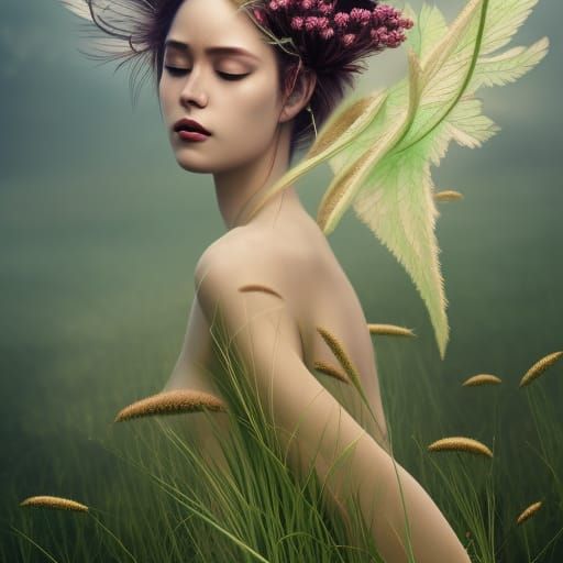 Plant Elemental Woman Portrait in Digital Art Style