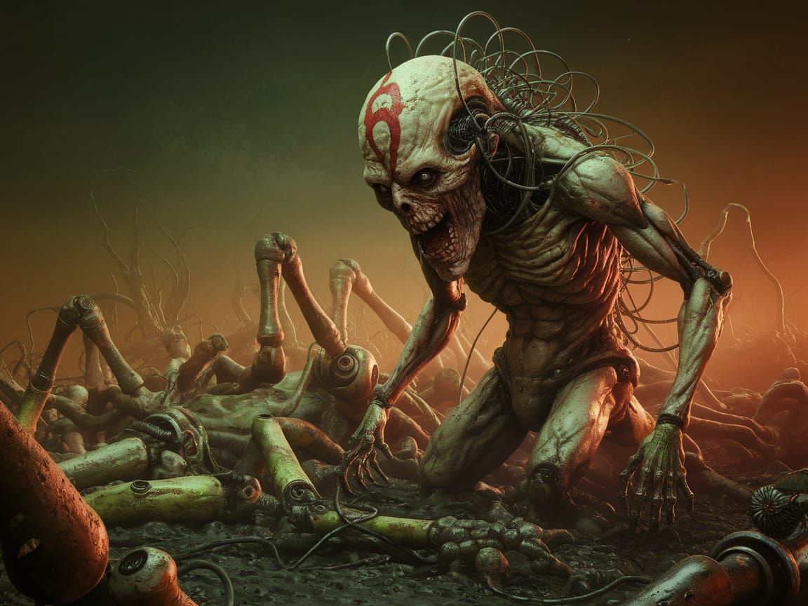 Biomechanical Horror in Toxic Wasteland: Digital Art