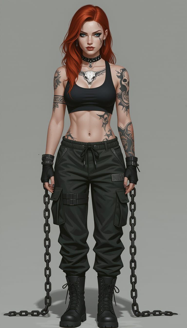 Gothic Woman with Tattoos in Gritty Art Style
